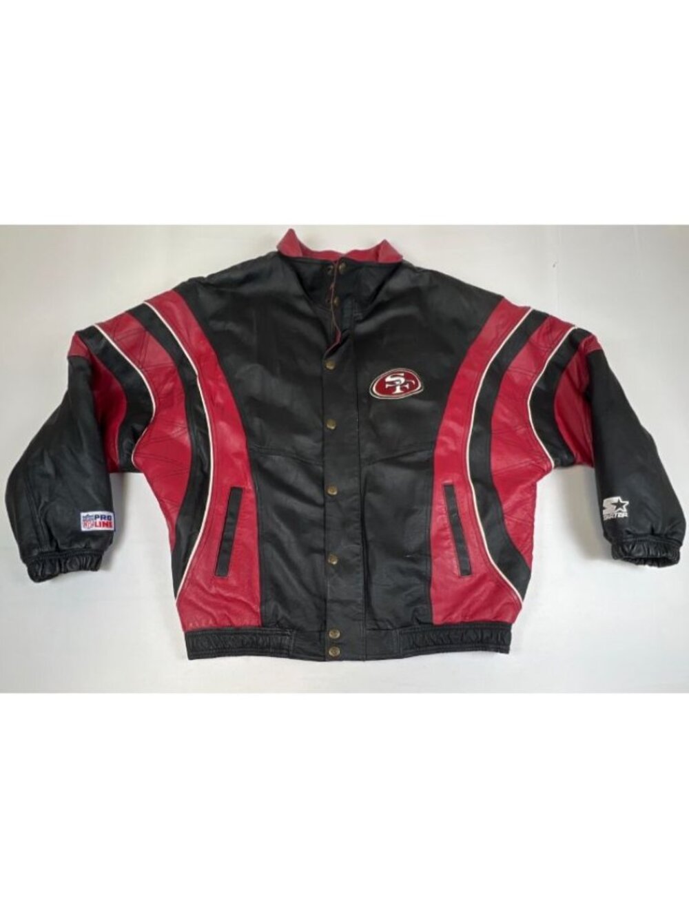 Vintage Starter San Francisco 49ers Leather Jacket Mens XL NFL Pro Line Black